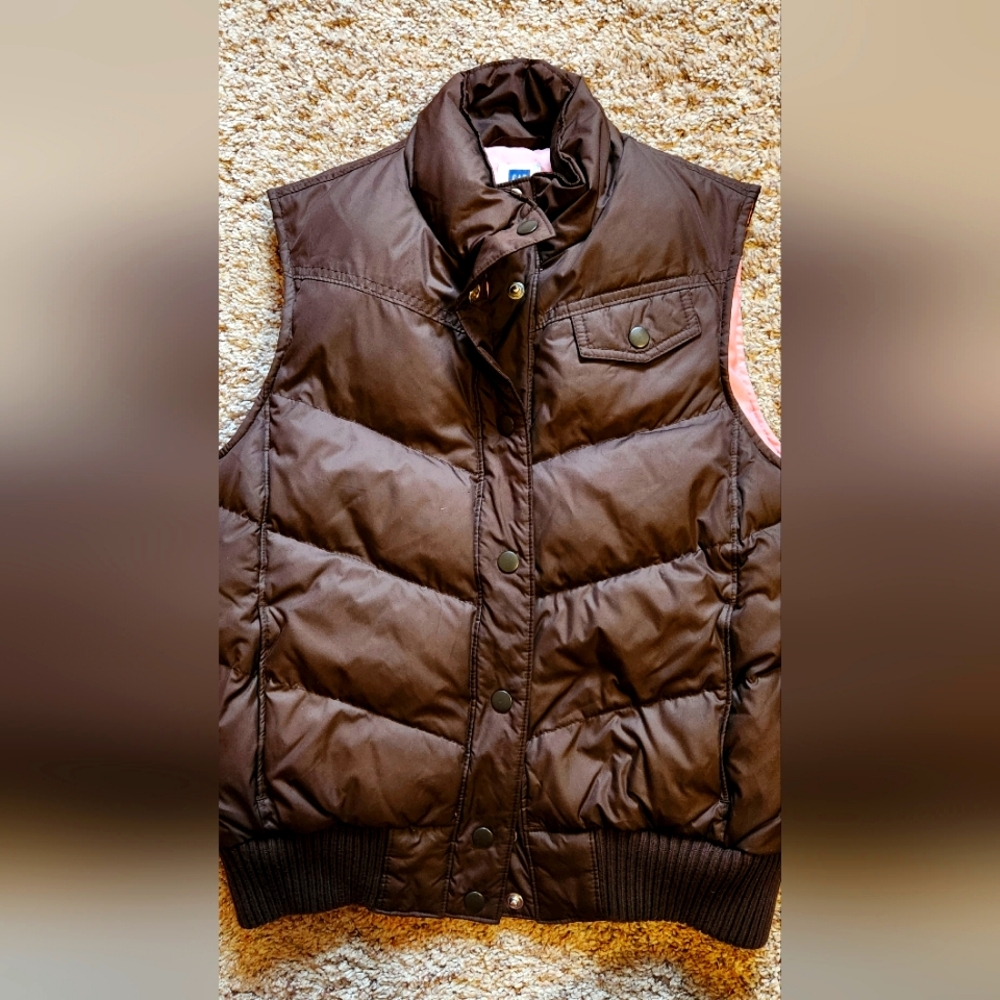 GAP Women's Down Puffer Vest, Brown, Small, New, Juniors, Girls